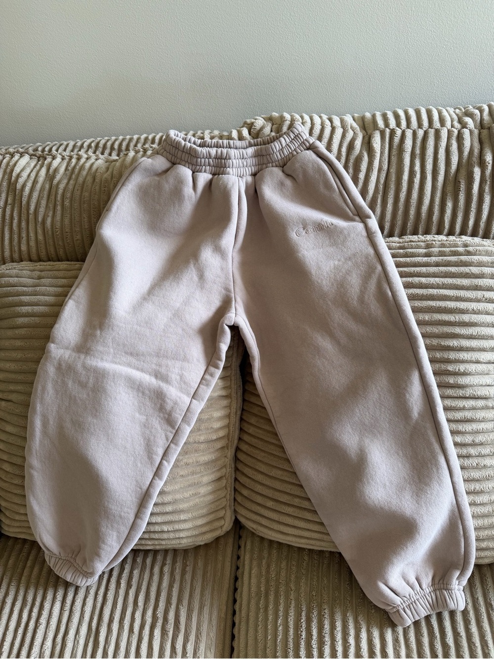 Kids Neutral Beige Fleece Joggers with Elastic Waist